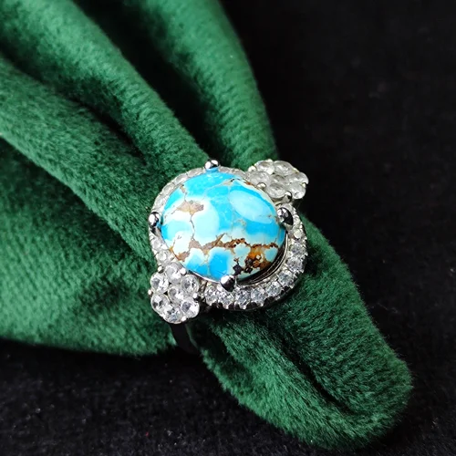 انگشتر نقره جواهری فیروزه نیشابوری اصل