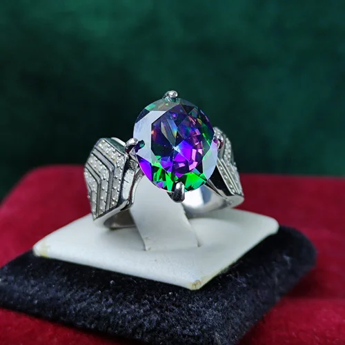 انگشتر نقره جواهری توپاز هفت رنگ زنانه