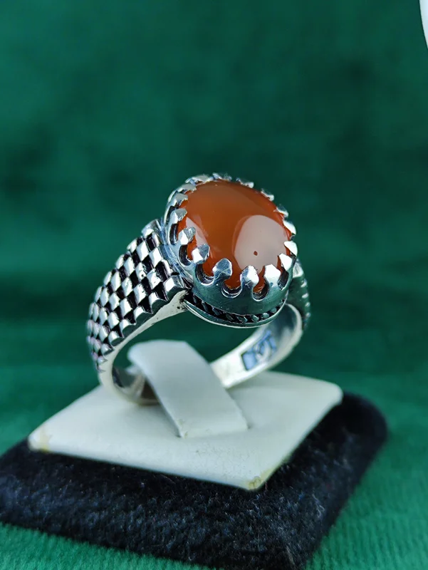 انگشتر نقره عقیق یمنی اصل رکاب رولکس چنگی