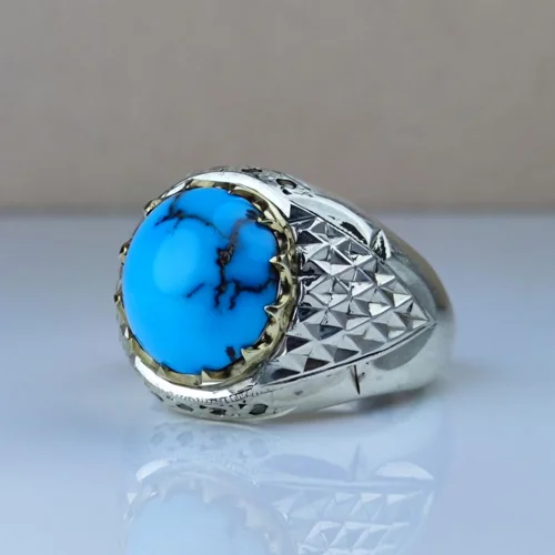 انگشتر نقره فیروزه نیشابور اصل رکاب دست ساز تاج برنجی