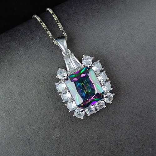 مدال نقره جواهری توپاز هفت رنگ چهار گوش