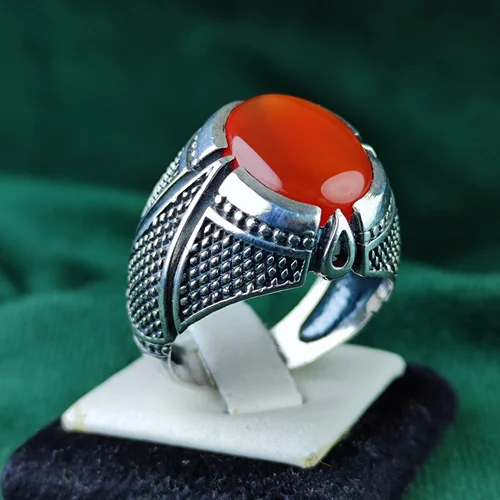 انگشتر نقره عقیق یمنی اصل رکاب فیلی حصیری