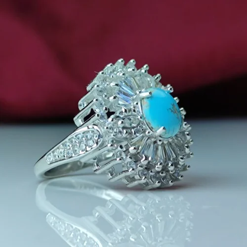 انگشتر نقره زنانه فیروزه نیشابور اصل روکش آب رادیوم