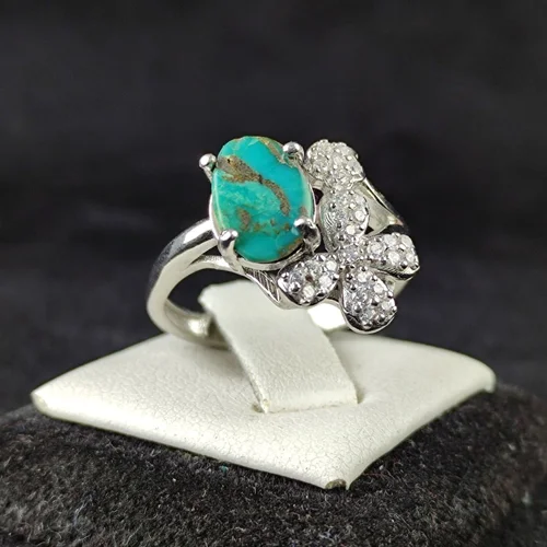 انگشترنقره جواهری فیروزه نیشابور اصل زنانه