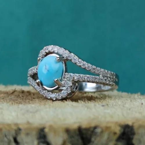 انگشترنقره فیروزه نیشابوری اصل زنانه روکش اب رادیوم