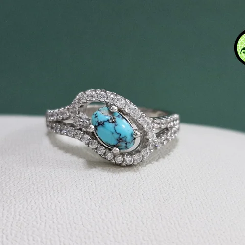 انگشترنقره فیروزه نیشابوری اصل زنانه روکش آب رادیوم