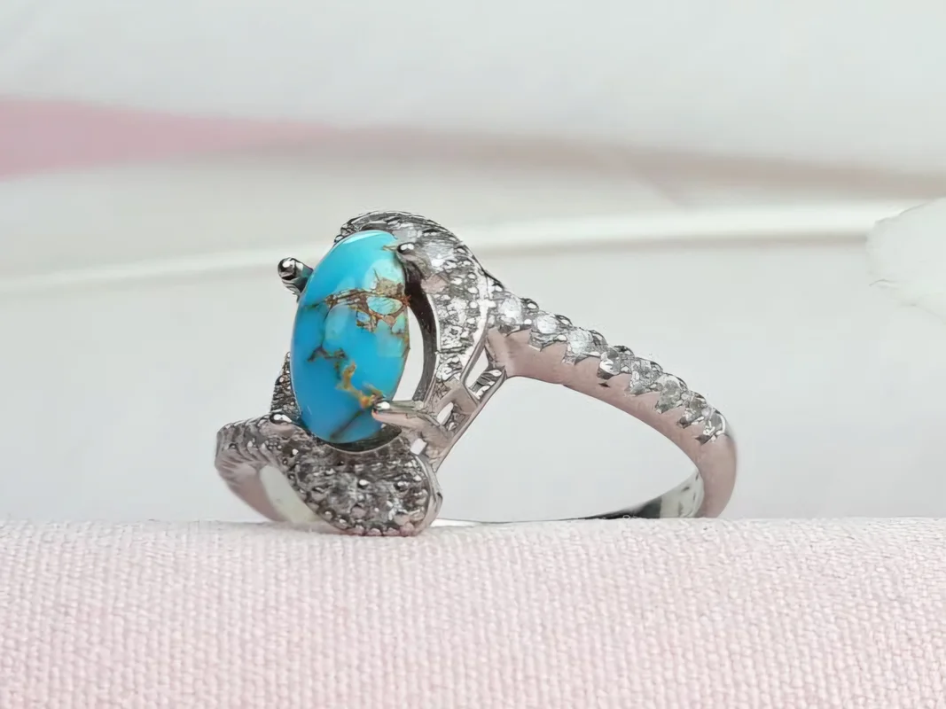 انگشتر نقره فیروزه نیشابور اصل زنانه روکش آب رادیوم