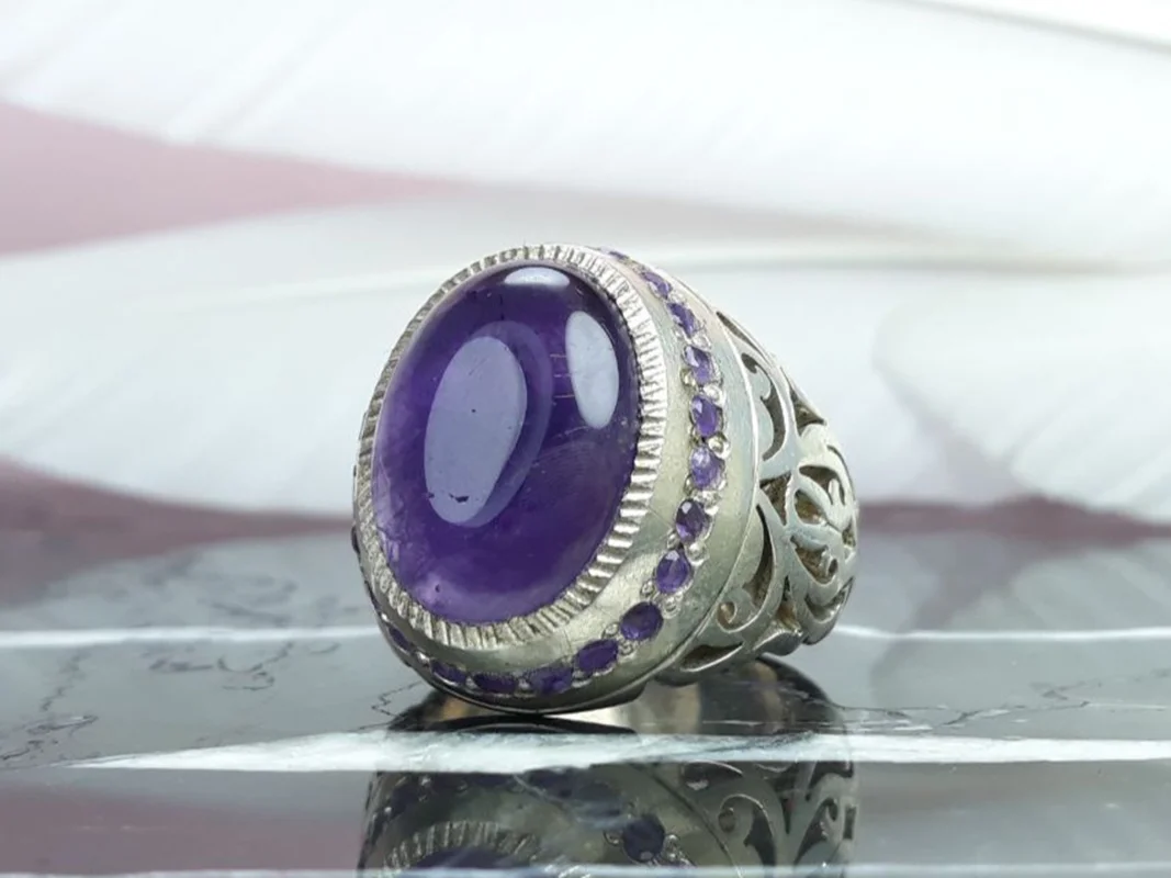 انگشتر نقره آماتیس بنفش دامله رکاب دست ساز