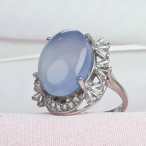 انگشتر نقره عقیق کبود یمنی اصل زنانه روکش آب رادیوم