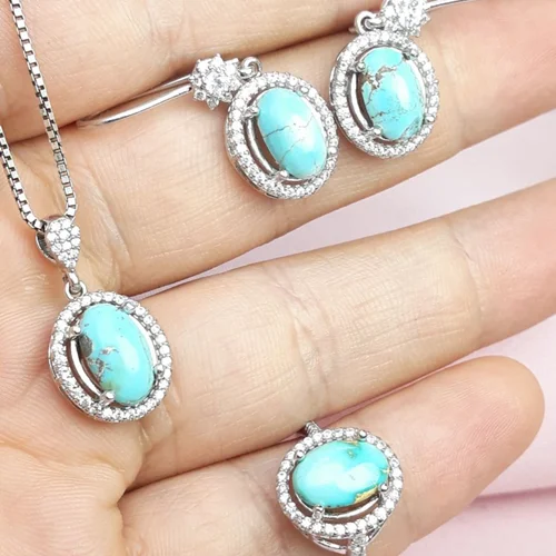 نیم ست نقره فیروزه نیشابور اصل