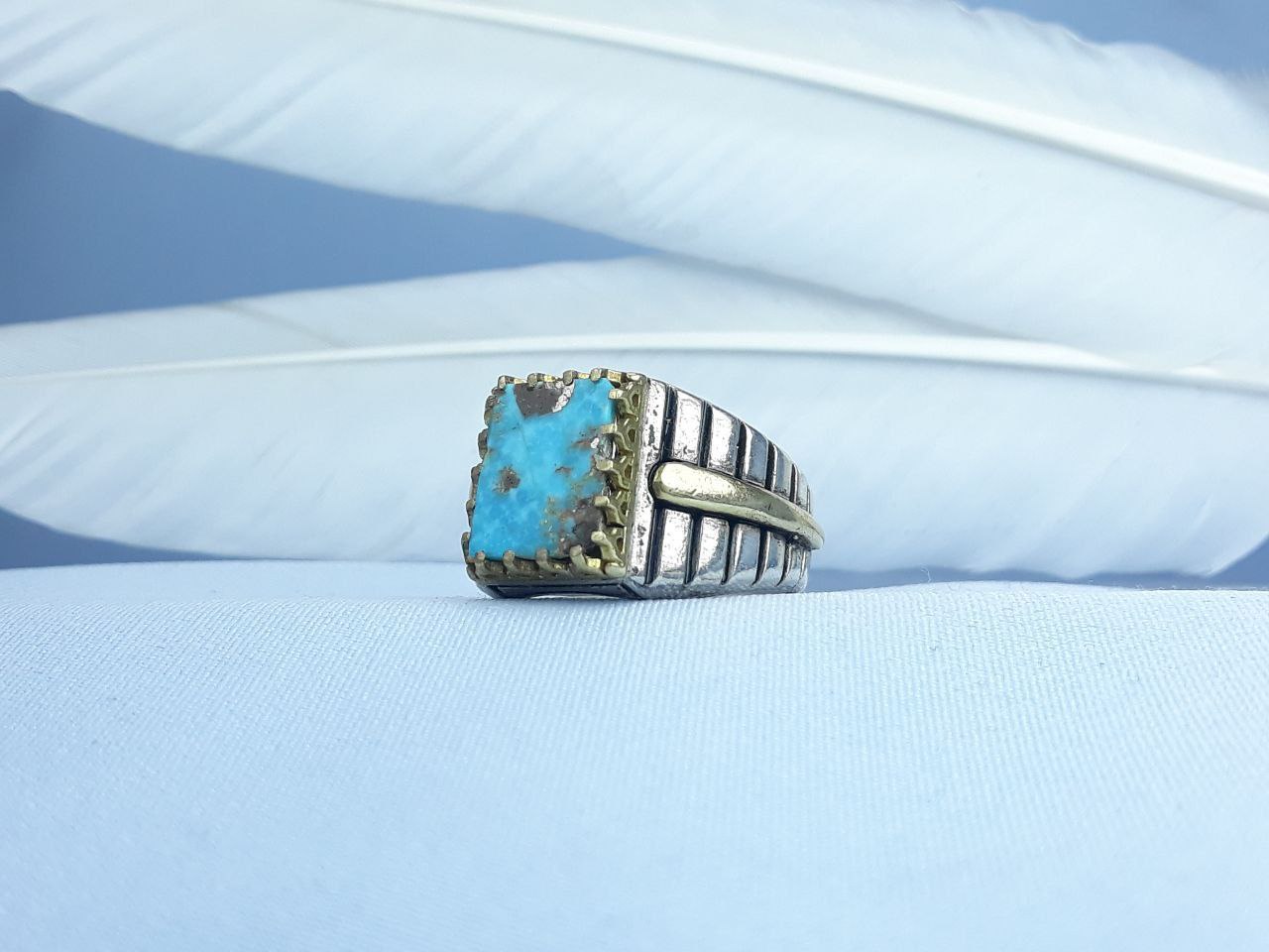 انگشتر نقره فیروزه نیشابوری اصل رکاب ماشینی