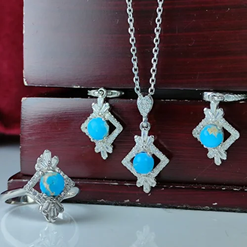 نیم ست نقره فیروزه نیشابور اصل