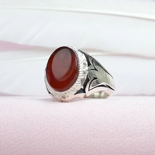 انگشتر نقره عقیق یمنی کبدی رکاب دست ساز