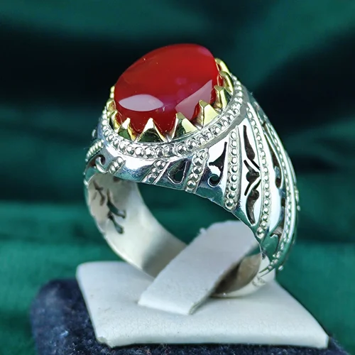 انگشتر نقره عقیق یمنی اصل رکاب فیلی چنگی دست ساز