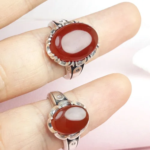 ست انگشتر نقره عقیق یمنی سرخ رکاب پا اردکی چنگ دار