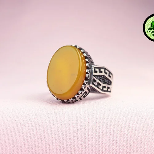 انگشترنقره عقیق زرد شرف الشمس اصل(دعای شرف الشمس)سایز ۱۳×۱۸