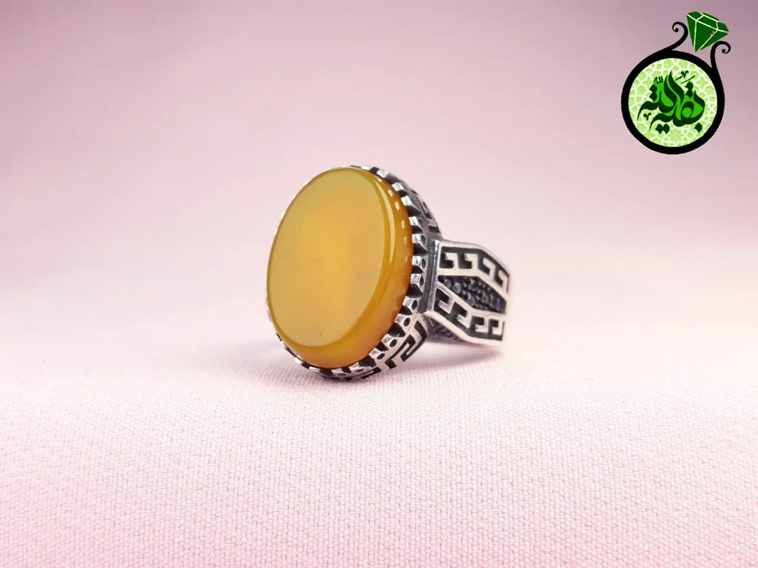 انگشترنقره عقیق زرد شرف الشمس اصل(دعای شرف الشمس)سایز ۱۳×۱۸