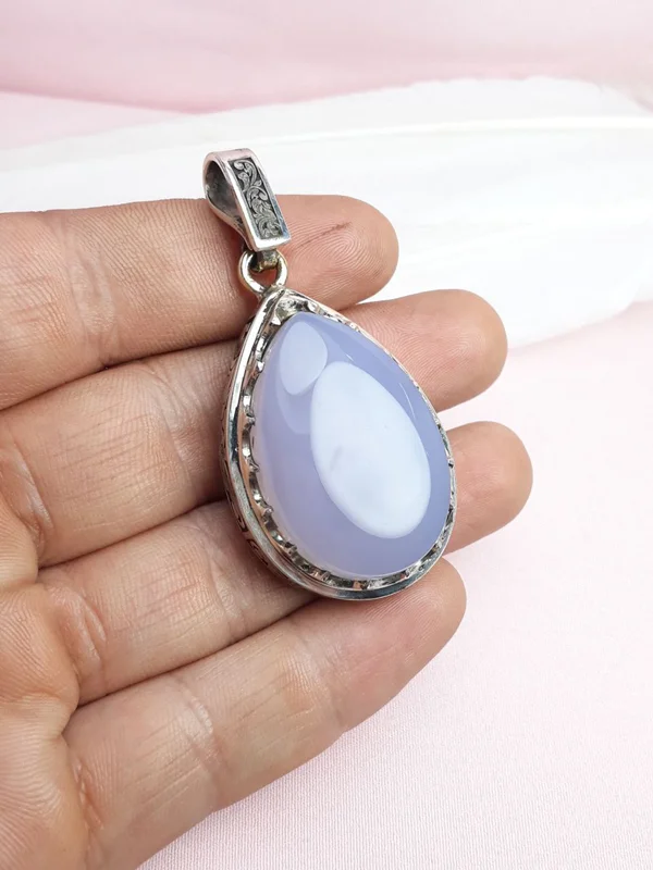 مدال نقره عقیق کبود یمنی اصل قاب نقره دست ساز