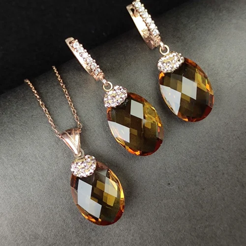 نیم ست نقره الکساندریت اصل فنسی تراش ابکاری رادیوم رزگلد