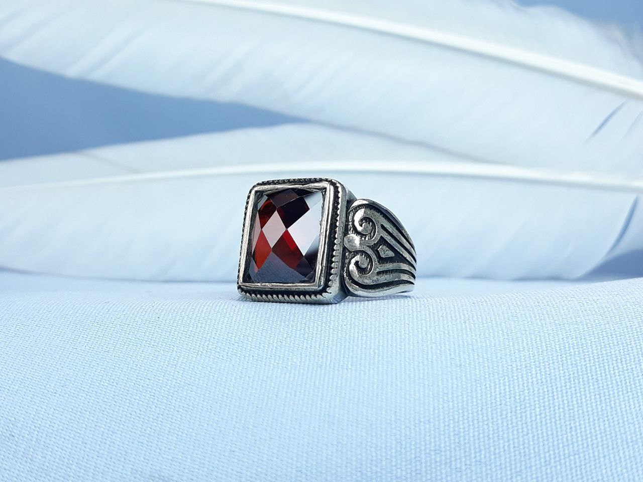 انگشتر نقره طرح یاقوت سرخ رکاب ماشینی