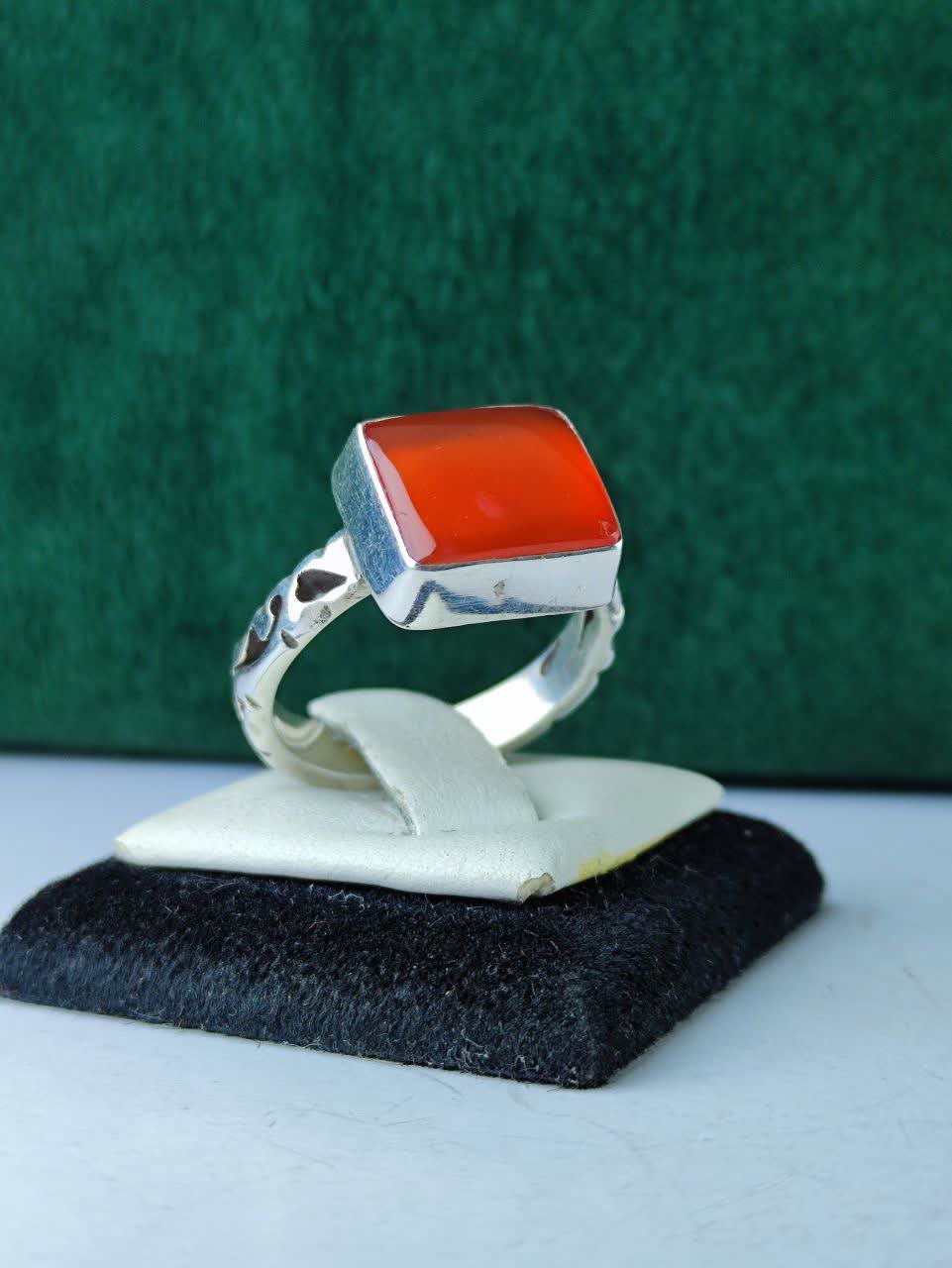 انگشتر نقره عقیق یمنی اصل چهار گوش  رکاب دست ساز  شبکه کاری شده