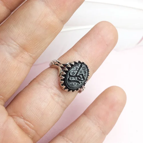 انگشترنقره عقیق مشکی زنانه حکاکی یا زهرا