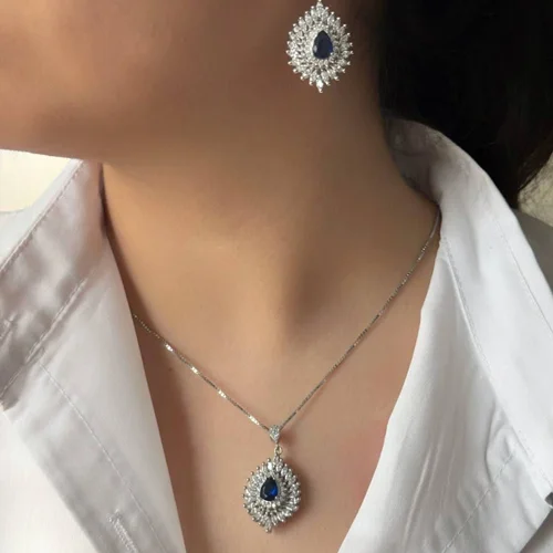 نیم ست جواهری نگین میکرو آب رادیوم بدون زنجیر