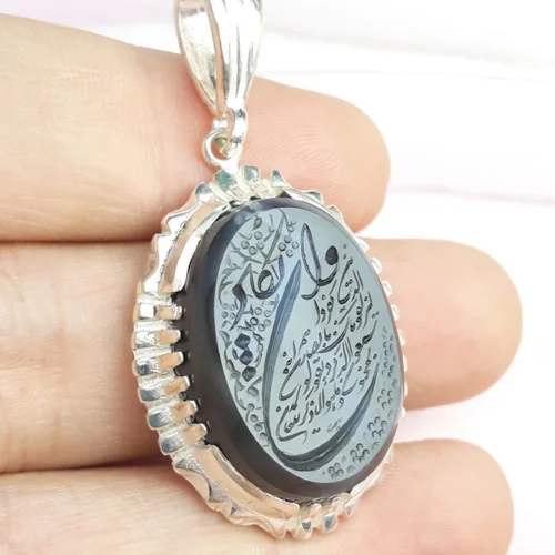 مدال نقره عقیق مشکی یمنی اصل حکاکی و ان یکاد