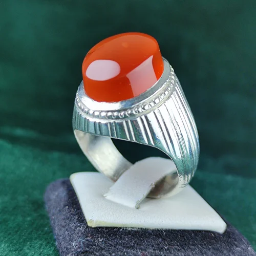 انگشترنقره عقیق سرخ یمنی اصل رکاب فیلی دست ساز