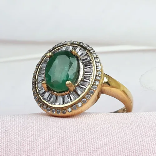 انگشترنقره زمرد زنانه اصل آبکاری طلایی