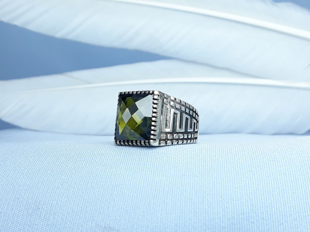 انگشتر نقره اسپرت طرح زبرجد رکاب ماشینی