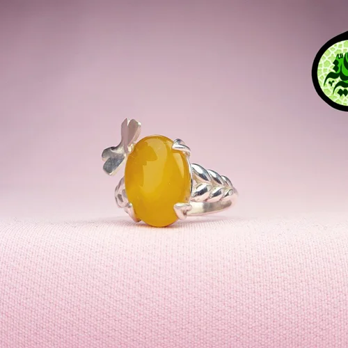 انگشترنقره عقیق زرد شرف الشمس اصل زنانه (دعای شرف الشمس) طرح پروانه ای بازو طرح گندم