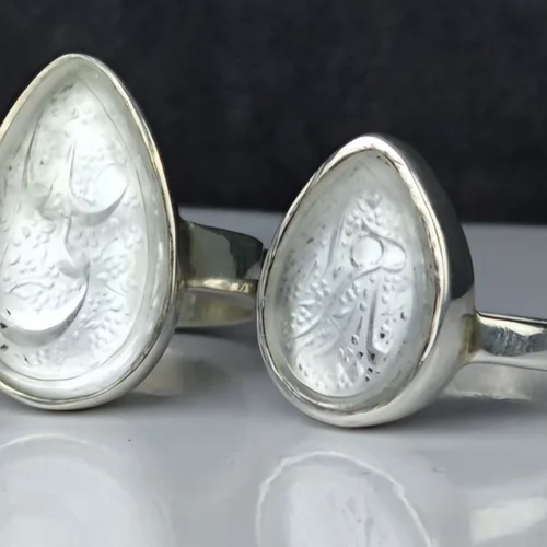 ست نقره درنجف اصل خطی حکاکی یا علی و یا زهرا تراش اشکی اثر استاد یاسین