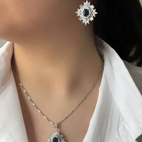 نیم ست جواهری نگین میکرو آبکاری رادیوم بدون زنجیر