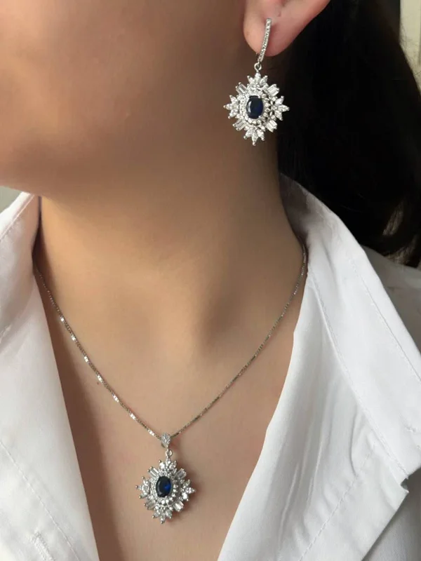 نیم ست جواهری نگین میکرو آبکاری رادیوم بدون زنجیر