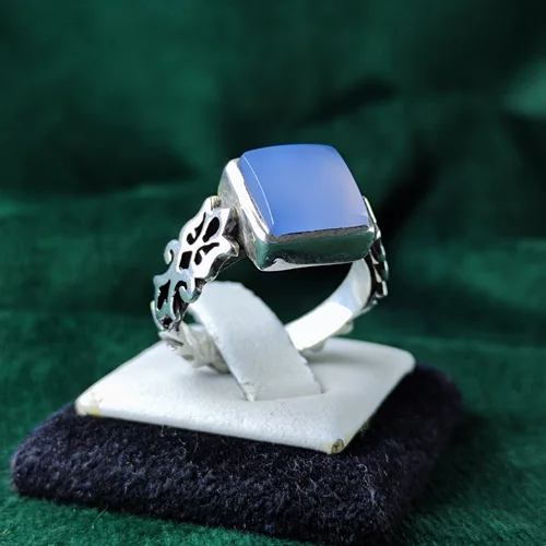 انگشتر نقره عقیق یمنی کبود رکاب صفوی دست ساز