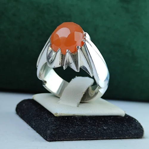 انگشترنقره عقیق یمنی اصل تراش الماسه رکاب چنگی دست ساز