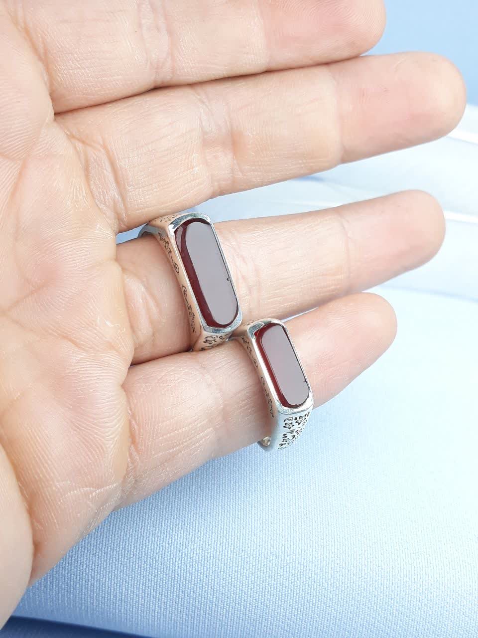 ست انگشتر نقره عقیق سرخ تراش کپسولی درجه یک