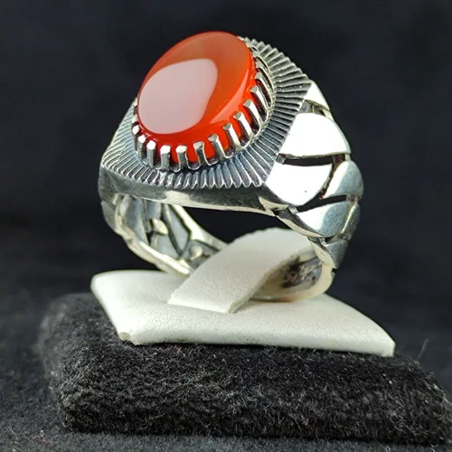 انگشترنقره عقیق سرخ یمنی اصل رکاب طرح رولکسی