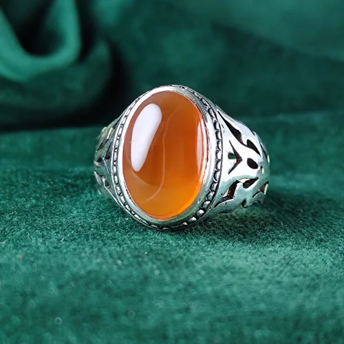 انگشتر نقره عقیق یمنی اصل رکاب فیلی دست ساز