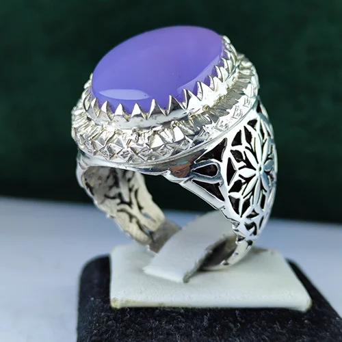 انگشتر نقره عقیق یمنی سوسنی اصل  رکاب فیلی چنگی دست ساز  شبکه و آینه کاری شده