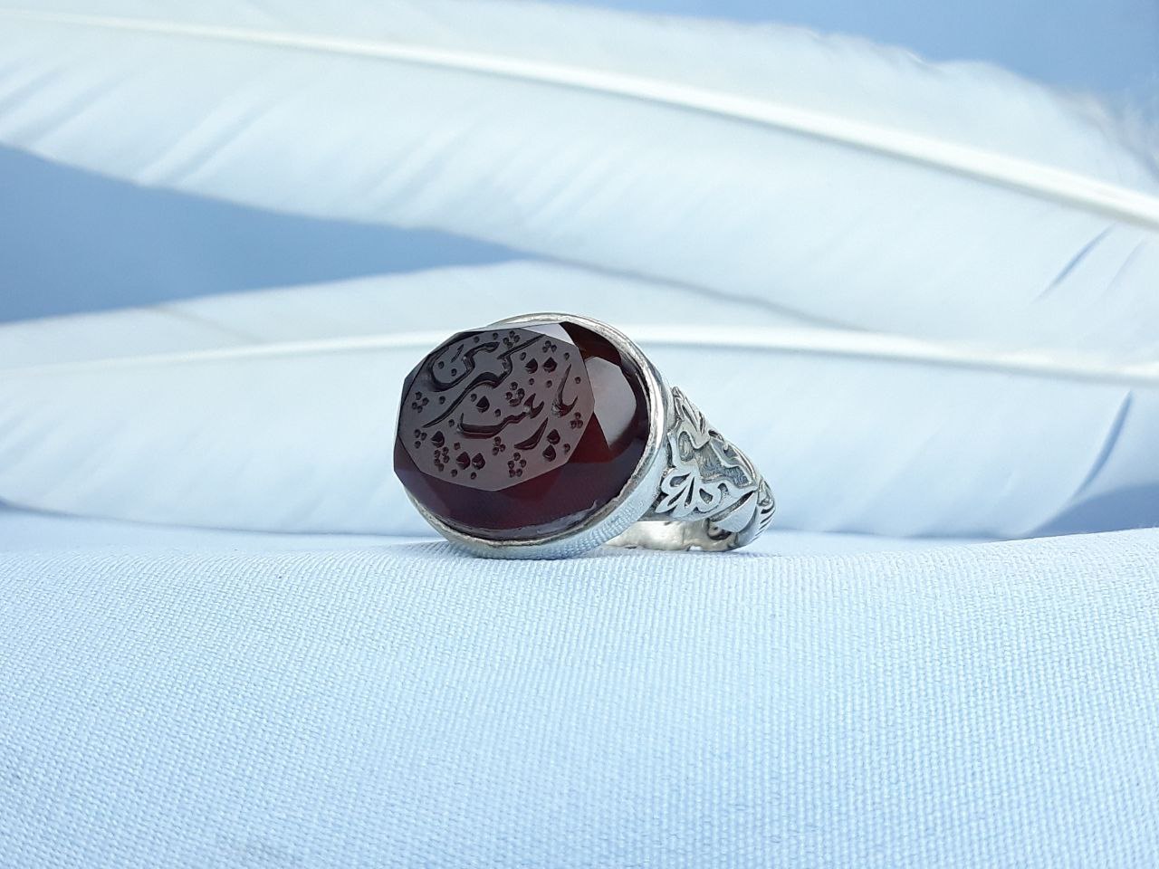 انگشتر نقره عقیق کبود یا زینب کبری  رکاب ماشینی