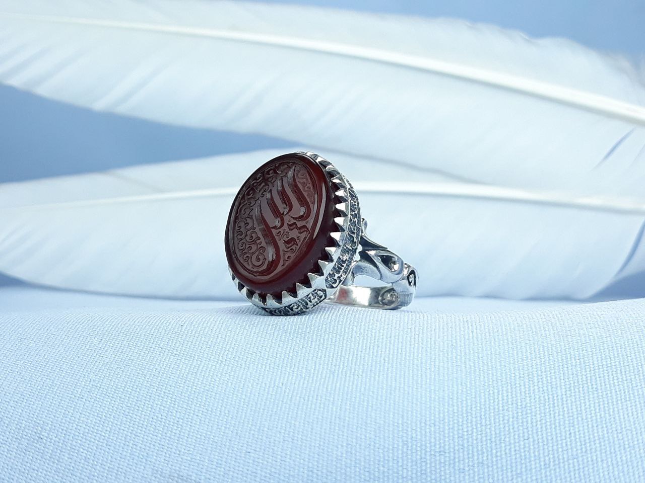 انگشتر نقره عقیق کبود یا زینب  رکاب ماشینی