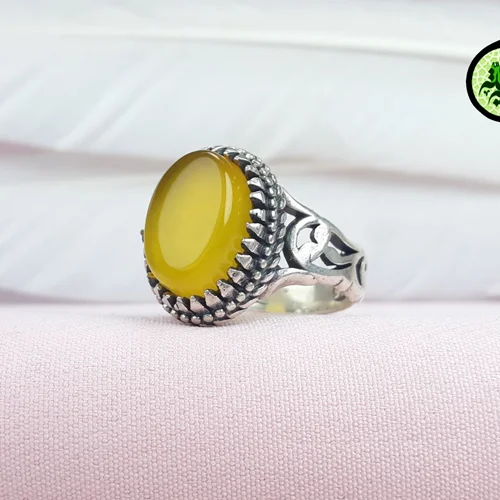 انگشترنقره عقیق زرد شرف الشمس اصل(مزین به دعای شرف الشمس)طرح رکاب رهبری
