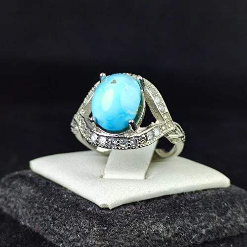 انگشتر نقره جواهری فیروزه نیشابوری اصل