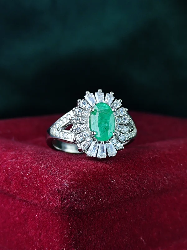 انگشتر نقره جواهری زمرد زامبیا اصلی زنانه