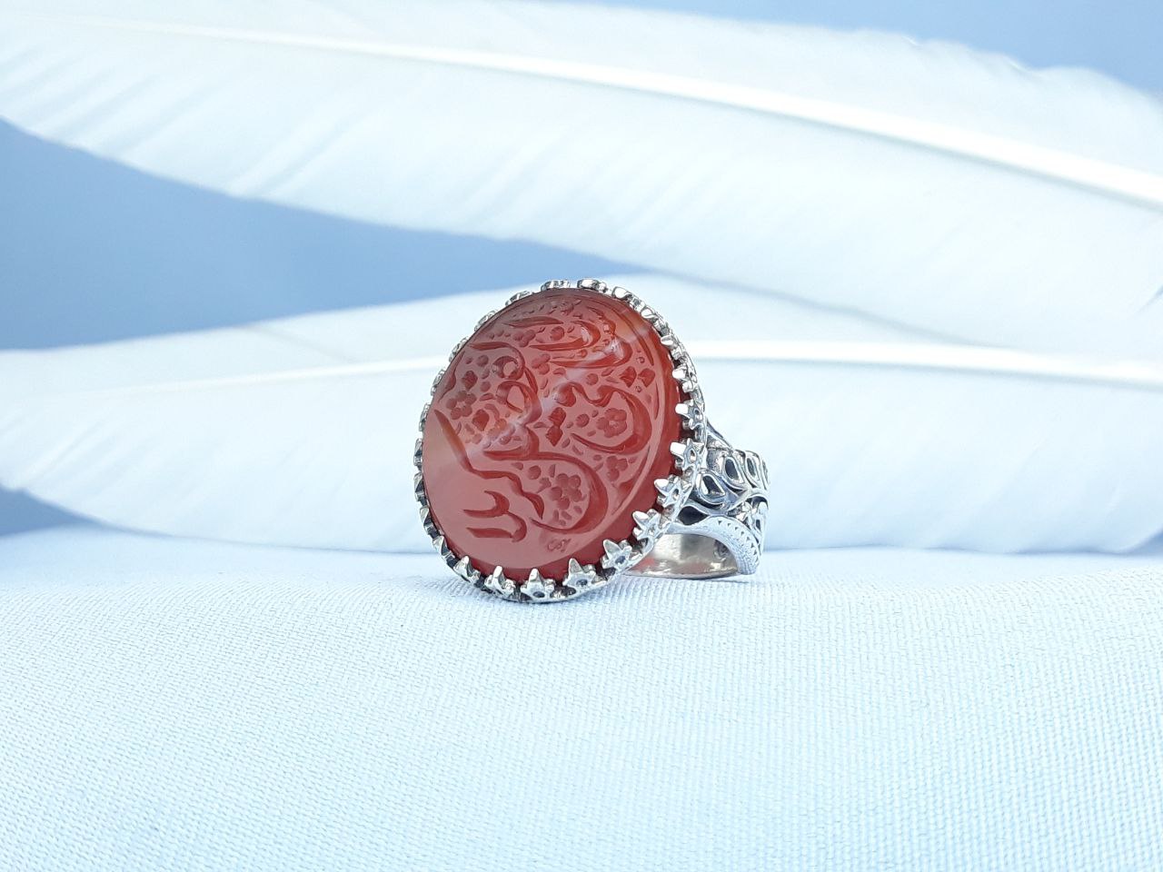 انگشتر نقره عقیق سرخ یا ابوالفضل  رکاب ماشینی