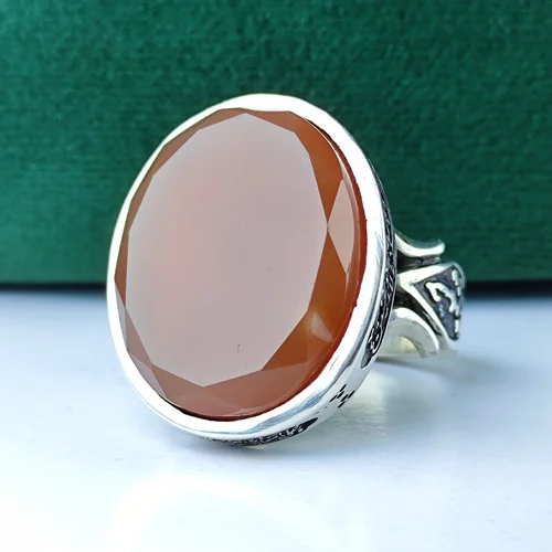 انگشتر نقره عقیق یمنی اصل الماس رکاب صفوی دست ساز تراش