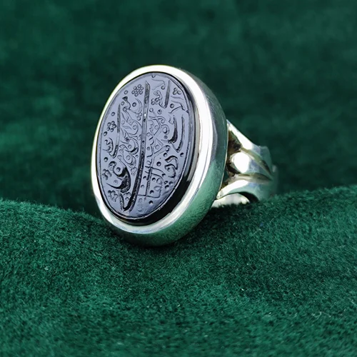 انگشترنقره عقیق مشکی یمنی اصل حکاکی علی مع الحق... رکاب صفوی دست ساز