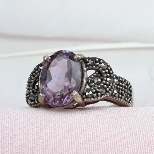 انگشترنقره آماتیس زنانه اصل طرح مارکازیت روکش آب رادیوم